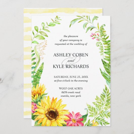 Uitnodiging voor de bruiloft van zonnebloemen met  (Voorkant / Achterkant)