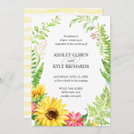 Uitnodiging voor de bruiloft van zonnebloemen met