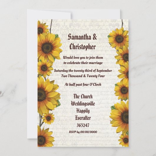 uitnodiging voor de bruinzonnebloembruiloft (Voorkant)