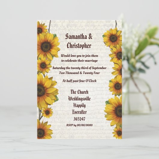 uitnodiging voor de bruinzonnebloembruiloft (Staand voorkant)