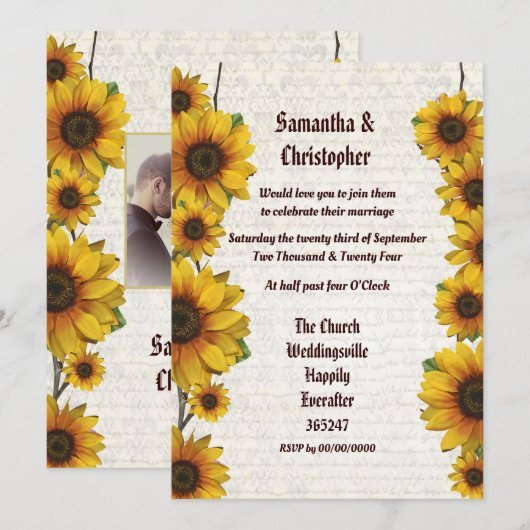  uitnodiging voor de bruinzonnebloembruiloft (Voorkant / Achterkant)