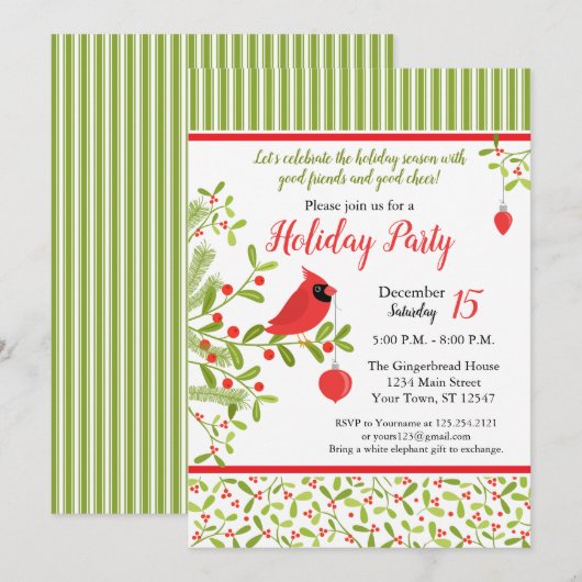 Uitnodiging voor de Cardinal Holiday Party (Voorkant / Achterkant)
