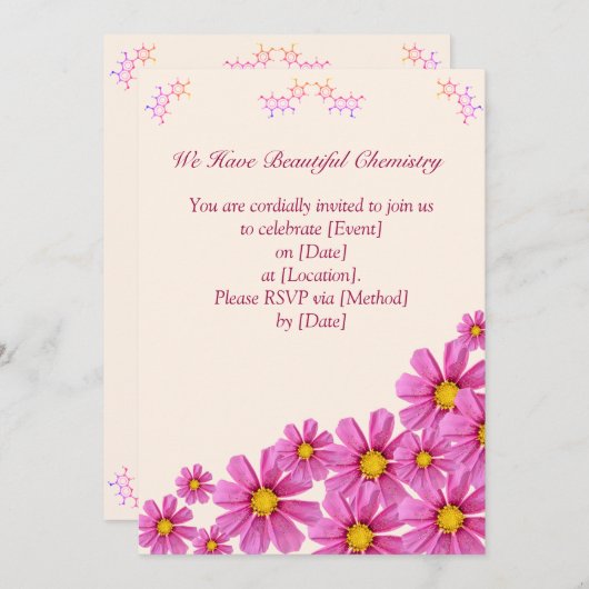 Uitnodiging voor de Chemistry Flower Party (Voorkant / Achterkant)