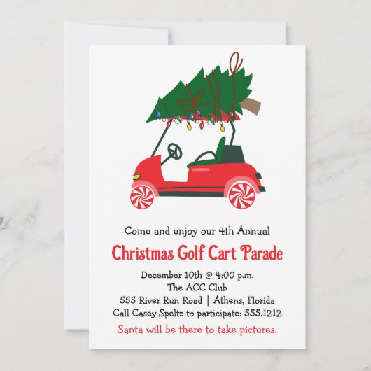 Uitnodiging voor de Christmas Golf Cart Parade (Voorkant)