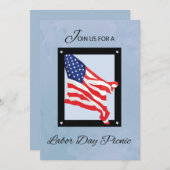 Uitnodiging voor de dag van de arbeid, vlag, blauw (Voorkant / Achterkant)