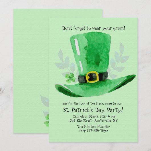 Uitnodiging voor de dag van de St. Patrick (Voorkant / Achterkant)