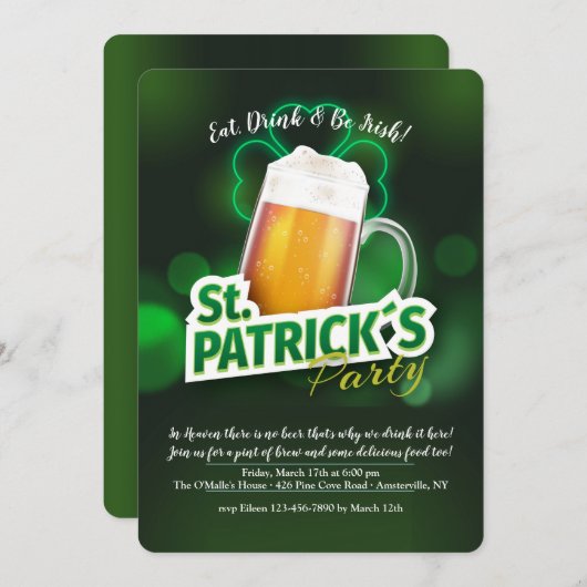 Uitnodiging voor de dag van de St. Patrick (Voorkant / Achterkant)