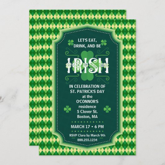 Uitnodiging voor de dag van de St. Patrick (Voorkant / Achterkant)