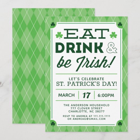 Uitnodiging voor de dag van de St. Patrick (Voorkant / Achterkant)