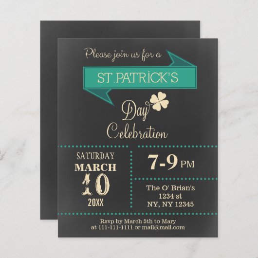 Uitnodiging voor de dag van de St Patricks-partij (Voorkant / Achterkant)