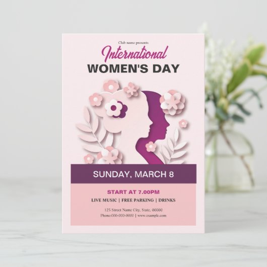 Uitnodiging voor de Dag van de Vrouw Sjabloon (Staand voorkant)