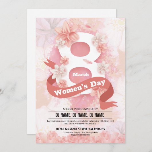 Uitnodiging voor de Dag van de Vrouw Sjabloon (Voorkant / Achterkant)