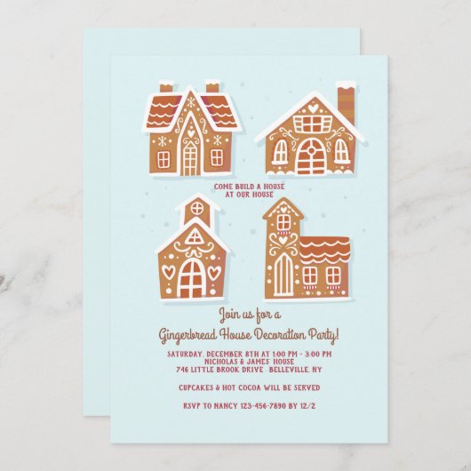 Uitnodiging voor de Decoratieve Partij van Gingerb (Voorkant / Achterkant)