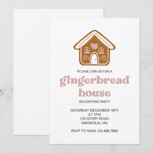 Uitnodiging voor de Decoratieve Partij van Gingerb (Voorkant / Achterkant)