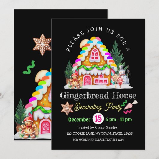 Uitnodiging voor de Decoratieve Partij van Gingerb (Voorkant / Achterkant)