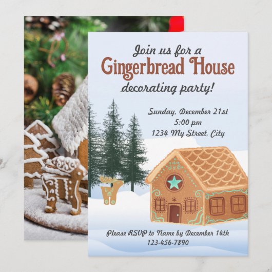 Uitnodiging voor de Decoratieve Partij van Gingerb (Voorkant / Achterkant)