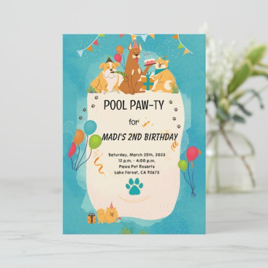 Uitnodiging voor de Dog Summer Pool (Staand voorkant)