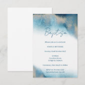 Uitnodiging voor de doop. Blauw en Goud Aquarel (Voorkant / Achterkant)