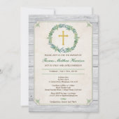 Uitnodiging voor de doop. Groene krans rustiek hou (Voorkant)