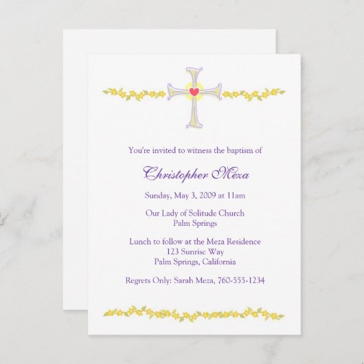 Uitnodiging voor de doop, Kruis met Hart (Voorkant / Achterkant)