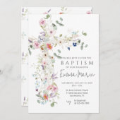 Uitnodiging voor de doop met wilde bloemen kruis (Voorkant / Achterkant)