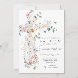 Uitnodiging voor de doop met wilde bloemen kruis
