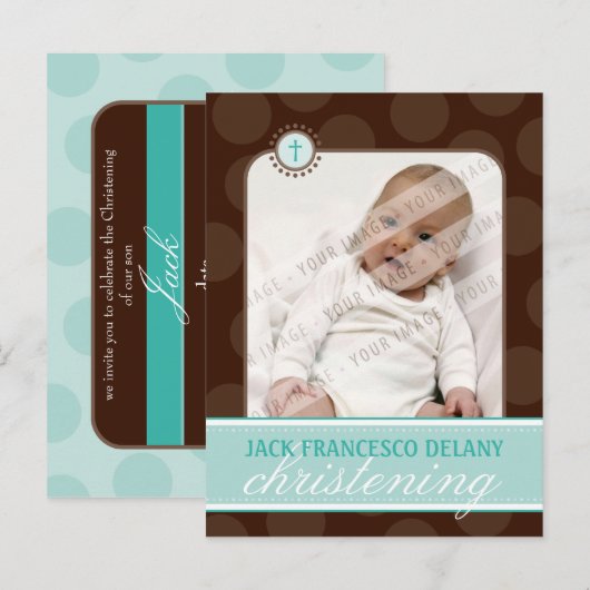 UITNODIGING VOOR DE DOOP:: polka dot - jade green (Voorkant / Achterkant)