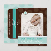 UITNODIGING VOOR DE DOOP:: polka dot - jade green Briefkaart (Voorkant / Achterkant)