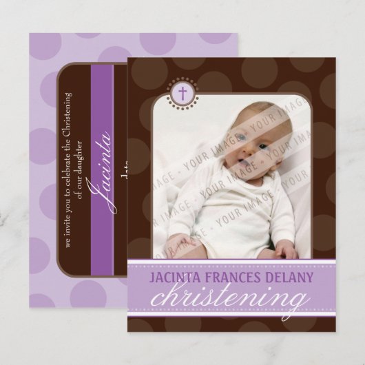 UITNODIGING VOOR DE DOOP:: polka dot - violet (Voorkant / Achterkant)