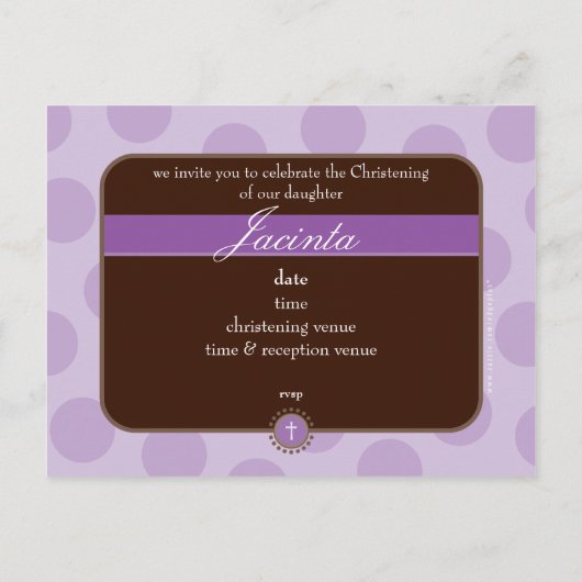 UITNODIGING VOOR DE DOOP:: polka dot - violet Briefkaart (Achterkant)