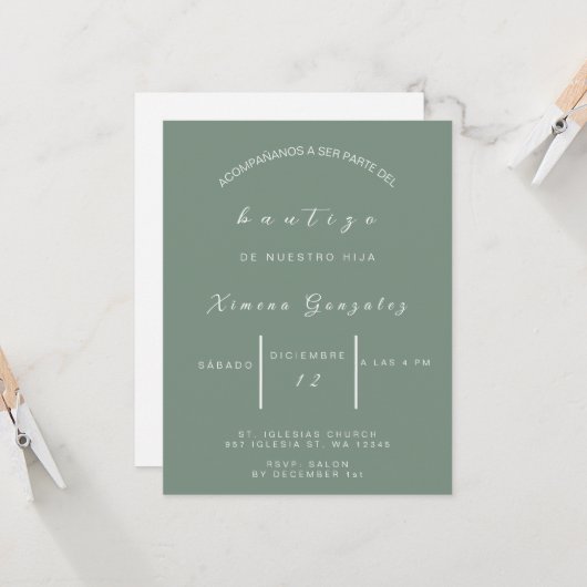 Uitnodiging voor de doop Spaans (Voorkant / Achterkant in situ)