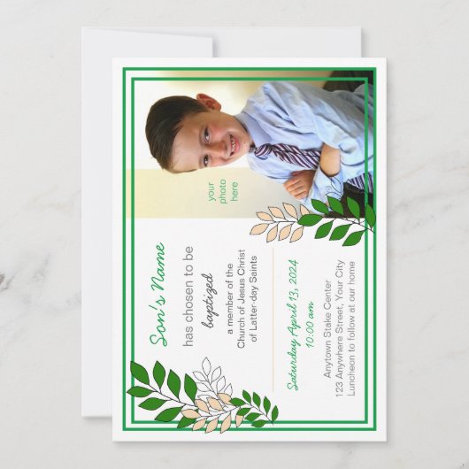 Uitnodiging voor de doop van een 8-jarige jongen (Voorkant)