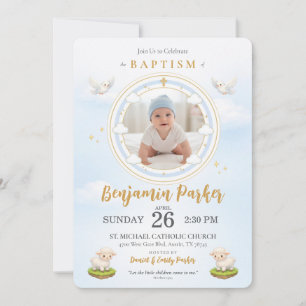 Uitnodiging voor de doop van een babyjongen met fo