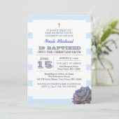 Uitnodiging voor de doop van een jongen met blauwe (Staand voorkant)