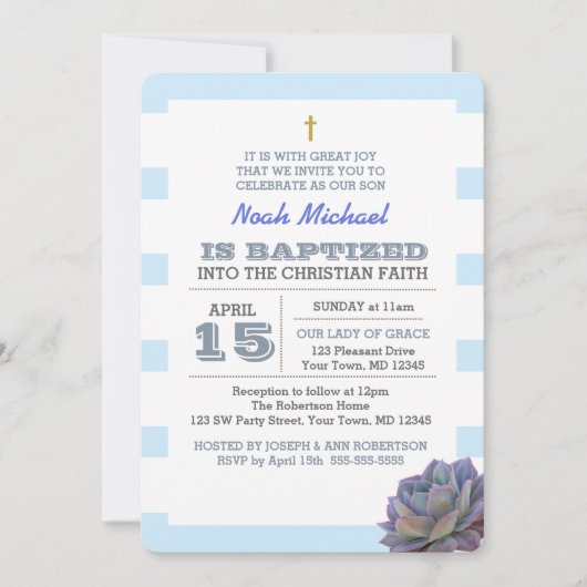 Uitnodiging voor de doop van een jongen met blauwe (Voorkant)