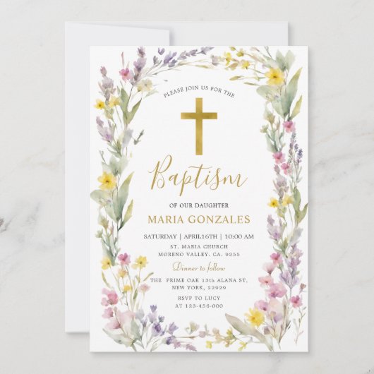 Uitnodiging voor de doop van wilde bloemen (Voorkant)