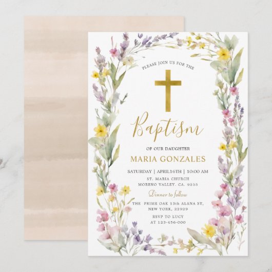 Uitnodiging voor de doop van wilde bloemen (Voorkant / Achterkant)