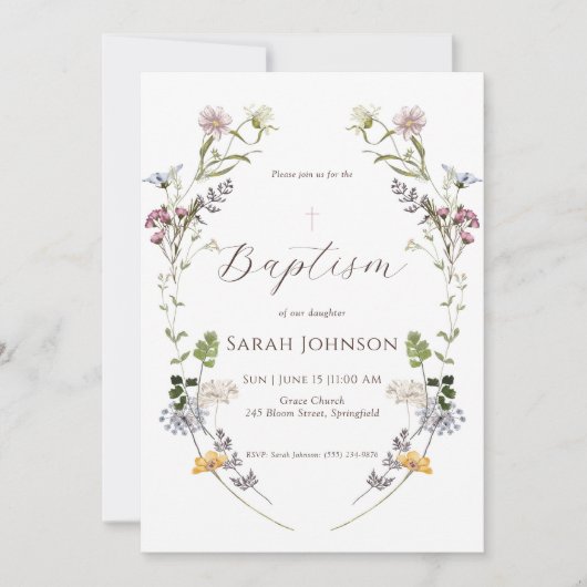 Uitnodiging voor de doop van wilde bloemen (Voorkant)