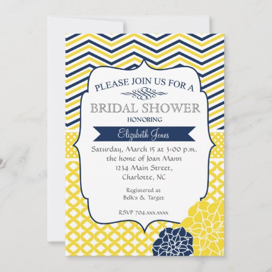 Uitnodiging voor de douche Navy Blue en Yellow Bri (Voorkant)