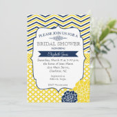 Uitnodiging voor de douche Navy Blue en Yellow Bri (Staand voorkant)