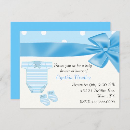 Uitnodiging voor de douche van Baby Boy (Voorkant / Achterkant)