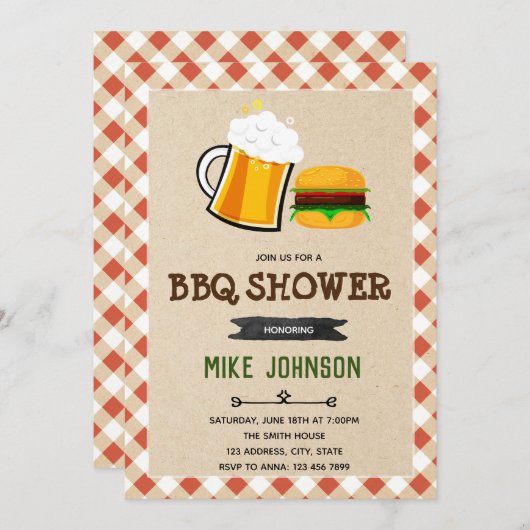 Uitnodiging voor de douche van Beer burger (Voorkant / Achterkant)