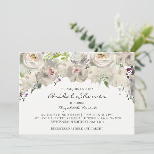Uitnodiging voor de douche van crèmebloembridde (Staand voorkant)