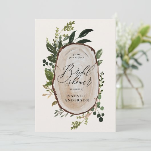 Uitnodiging voor de douche van de bruidhoutslice (Staand voorkant)