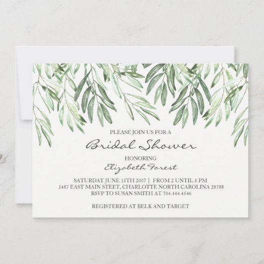 Uitnodiging voor de douche van de Olive Branch bri (Voorkant)