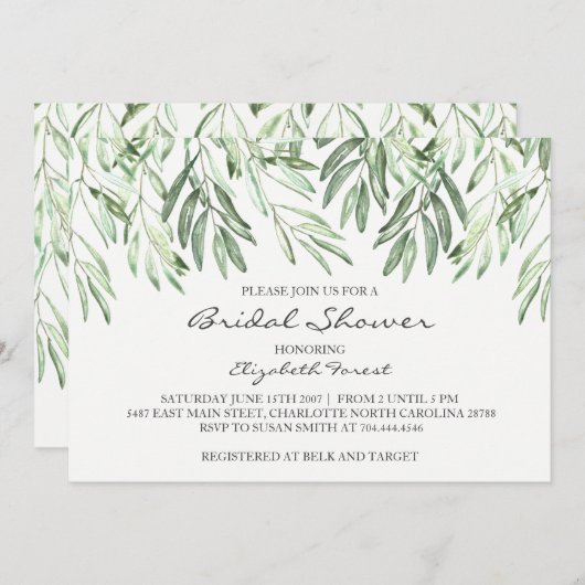 Uitnodiging voor de douche van de Olive Branch bri (Voorkant / Achterkant)