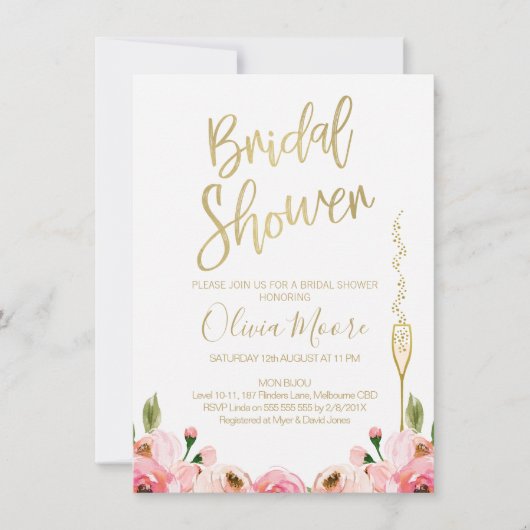 Uitnodiging voor de douche van Floral en champagne (Voorkant)