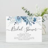 uitnodiging voor de douche van marineblauw floral  (Staand voorkant)