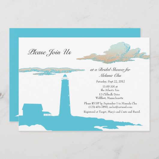 Uitnodiging voor de douche van vuurtoren (Voorkant / Achterkant)