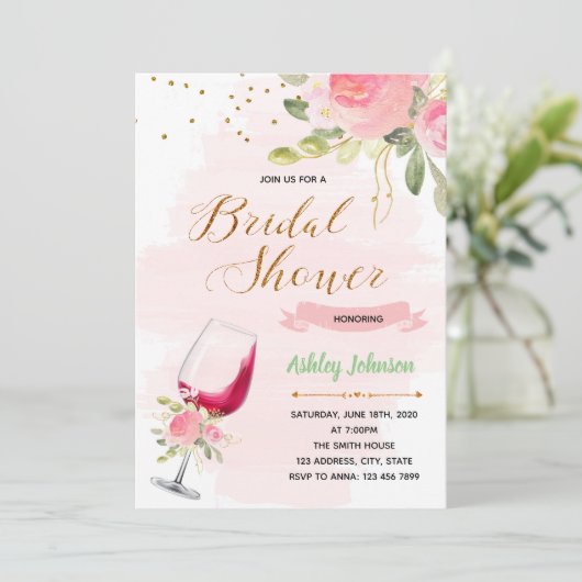 Uitnodiging voor de douche van wijnthema (Staand voorkant)
